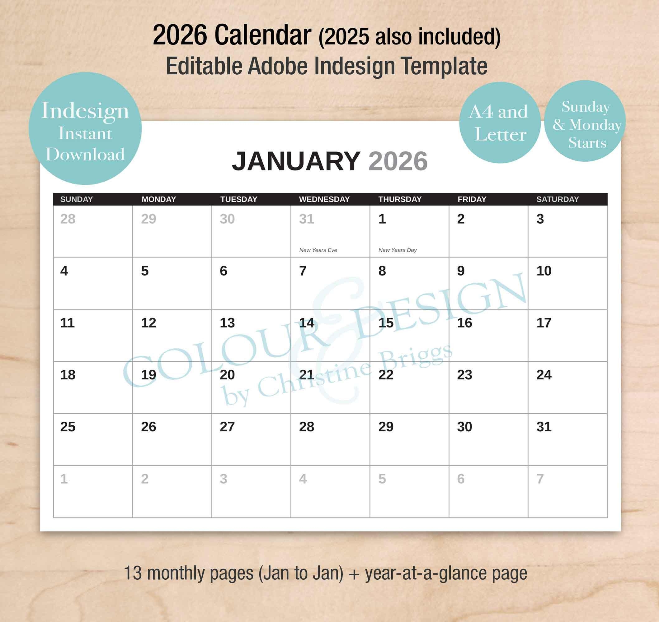 13 Month Calendar Etsy