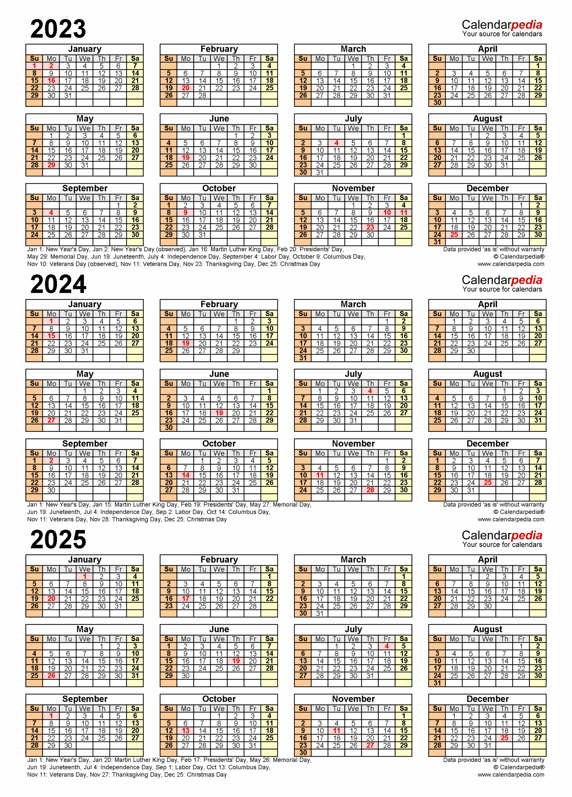 2023 2025 Three Year Calendar Free Printable PDF Templates