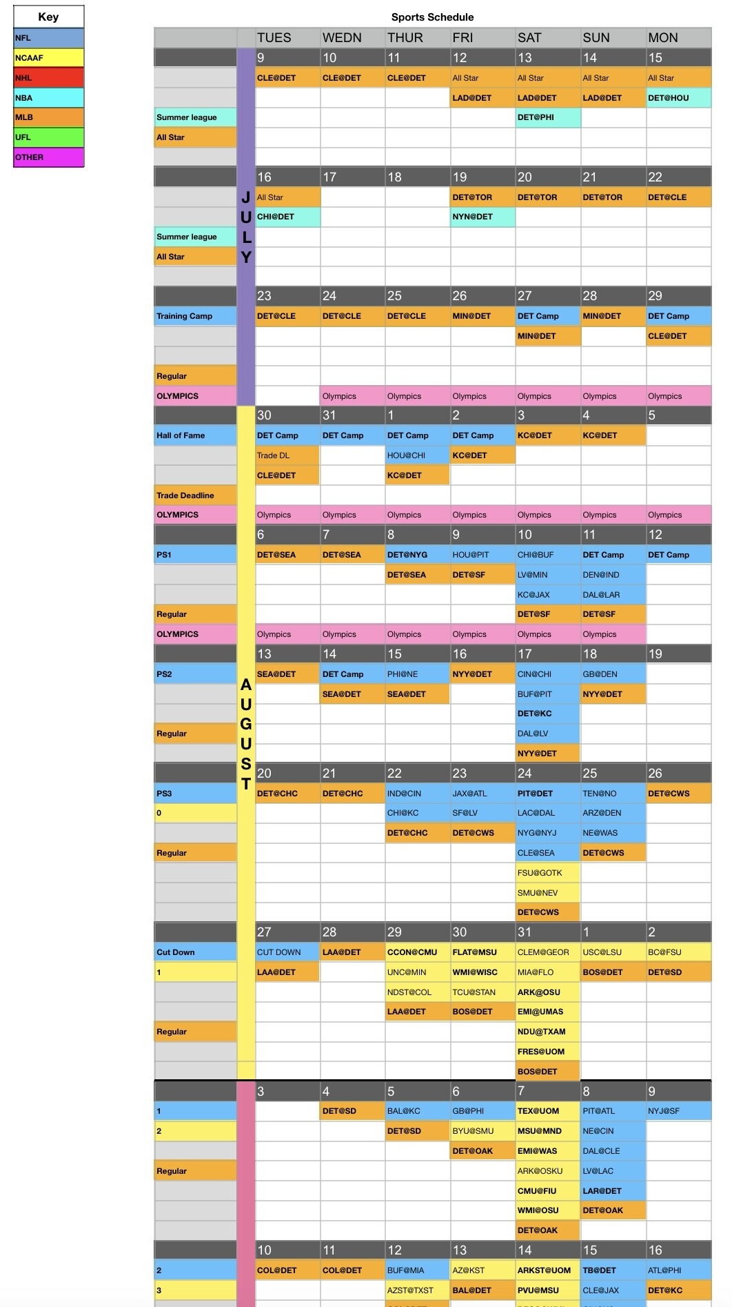 Sports Calendar June 2025