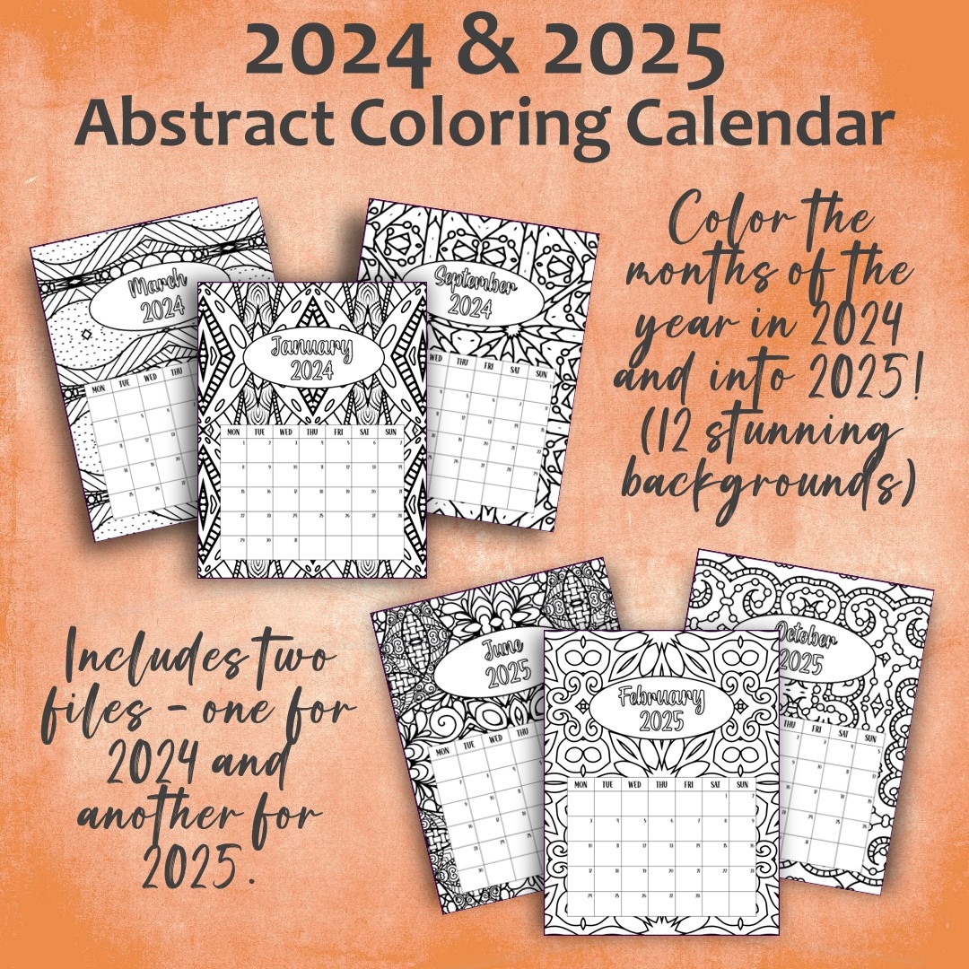 2024 U0026 2025 Abstract Coloring Calendar Plan Journal Color