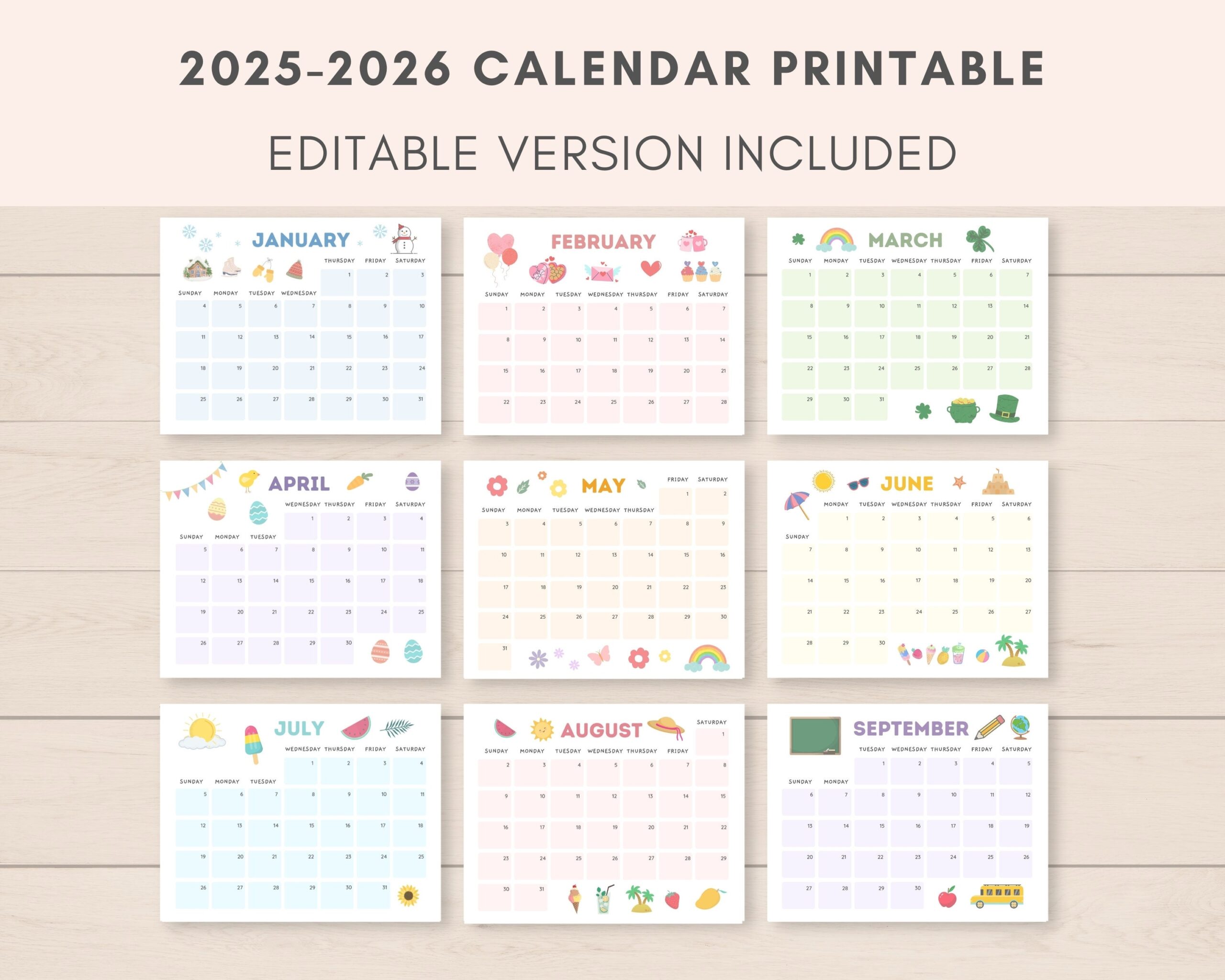 2025 2026 Calendar Printable Printable Calendar Editable Calendar 2025 Calendar 2026 Calendar 2025 2026 Planner Monthly Calendar PDF Etsy Canada