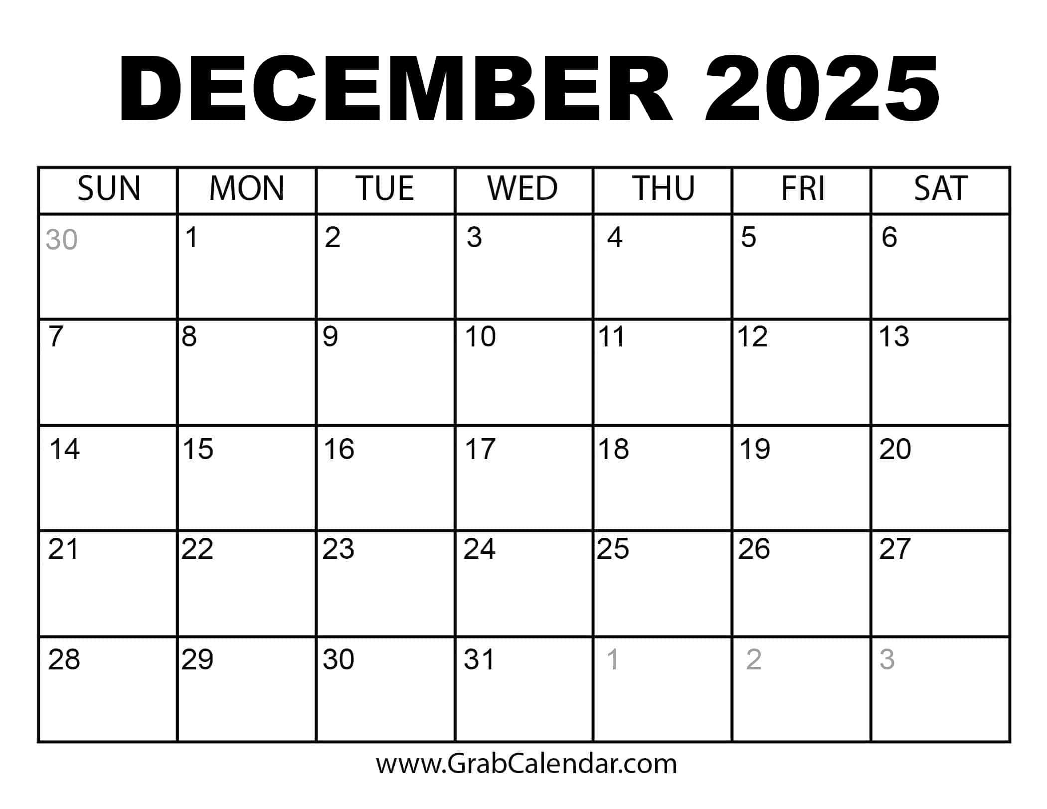 2025 Calendar Grab Calendar