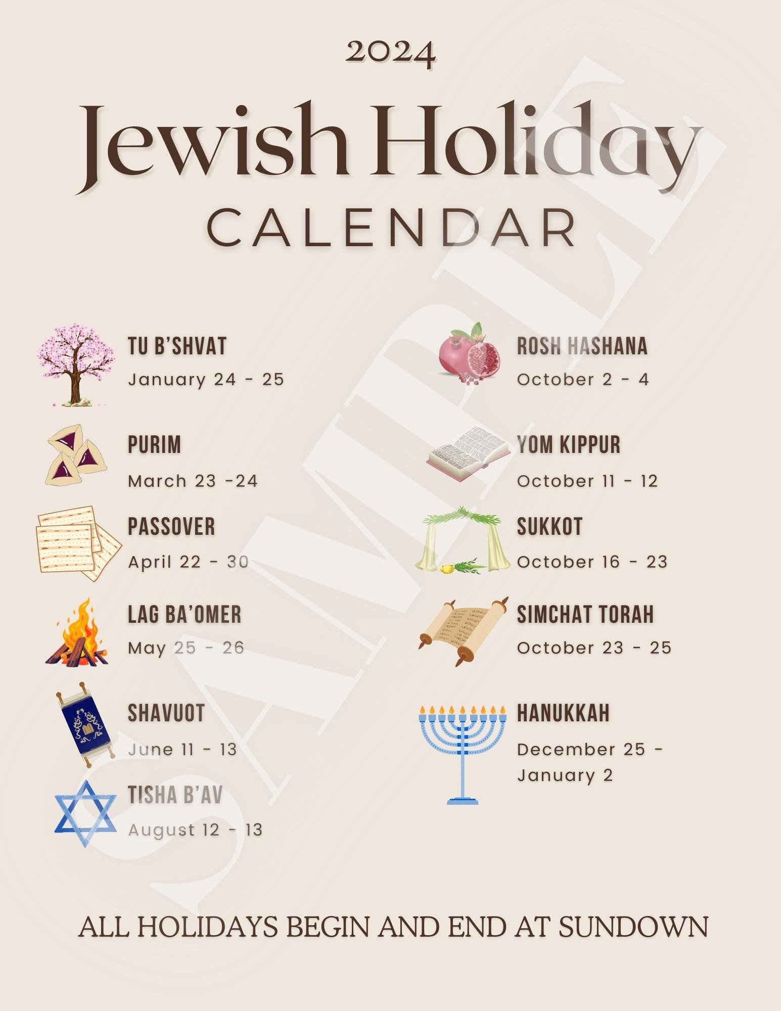 2025 Jewish Holiday Calendar
