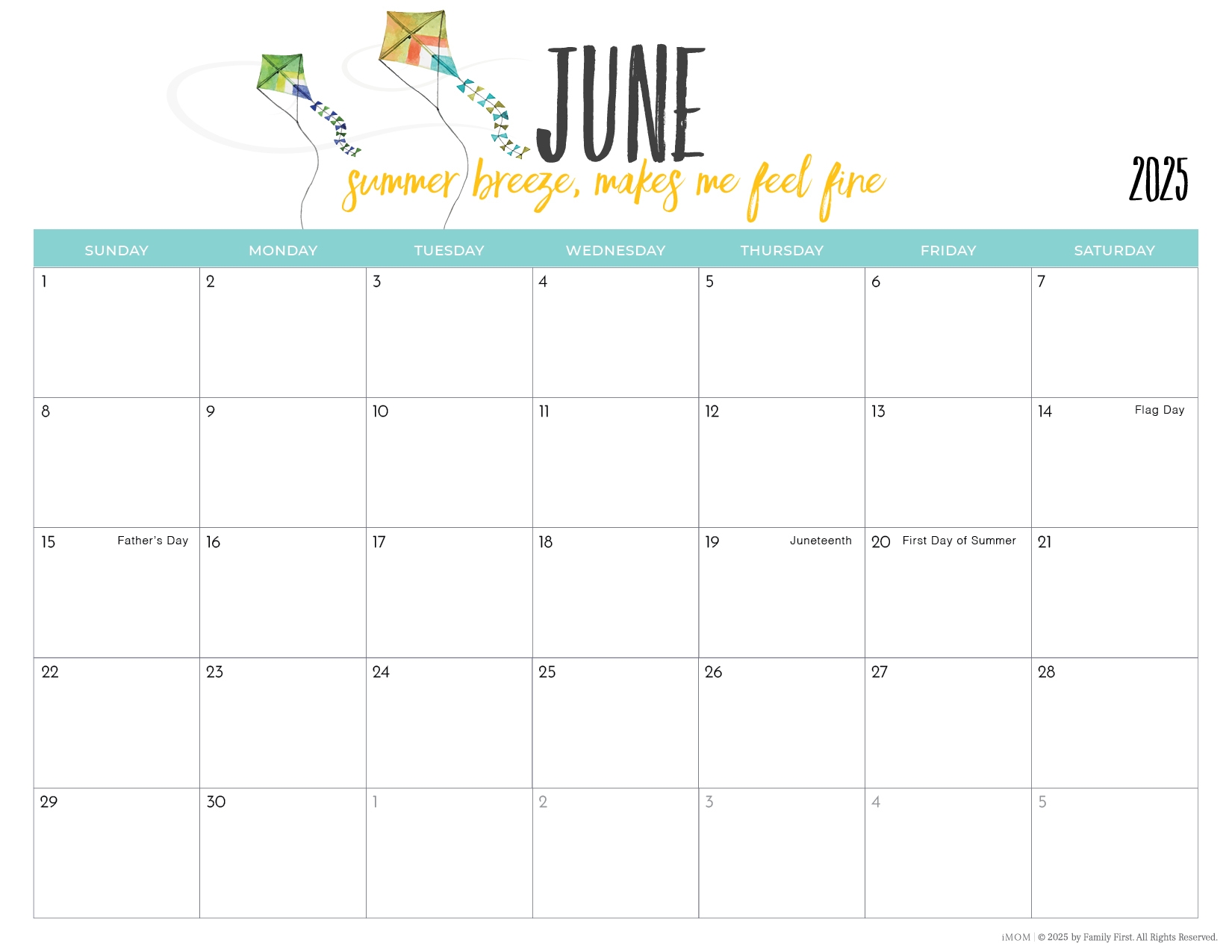 June 2025 Calendar Summer