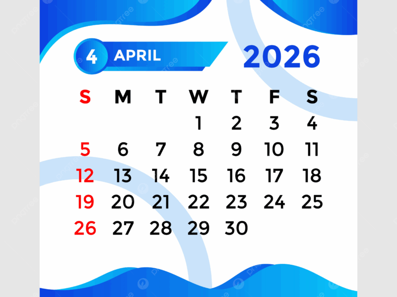 2026 Calendar April Month Vector Template Download On Pngtree