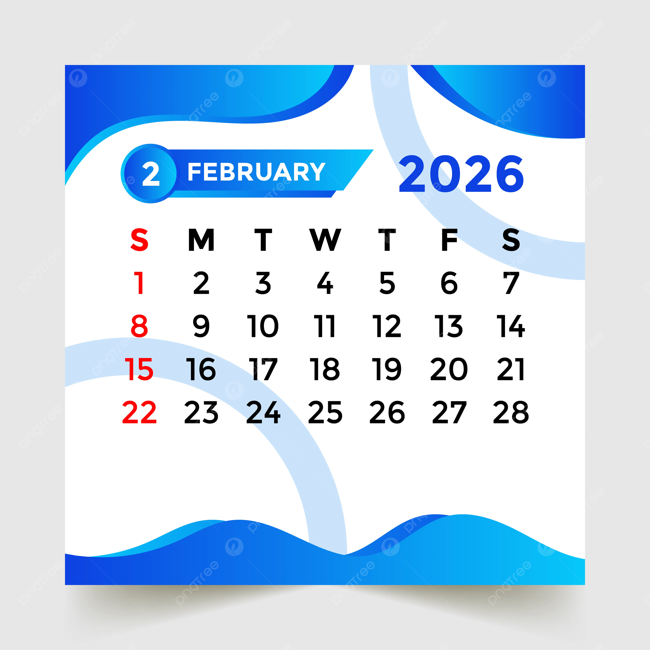 2026 Calendar February Month Vector Template Download On Pngtree
