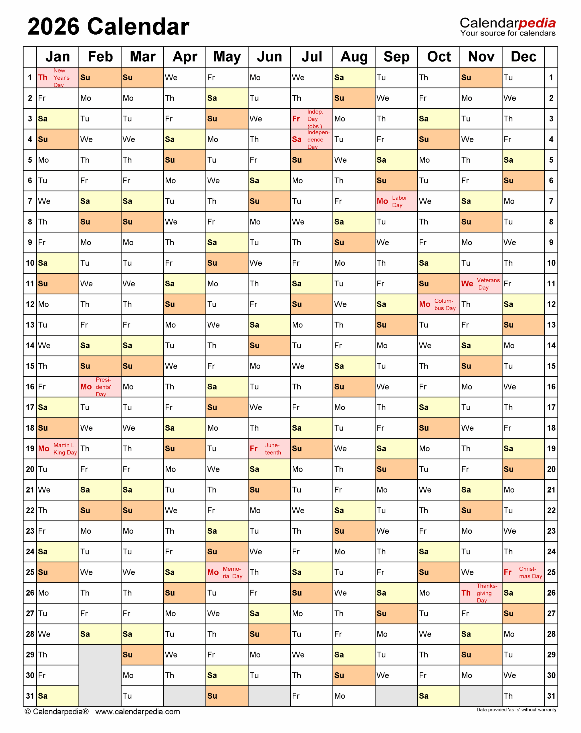 2026 Calendar Free Printable PDF Templates Calendarpedia