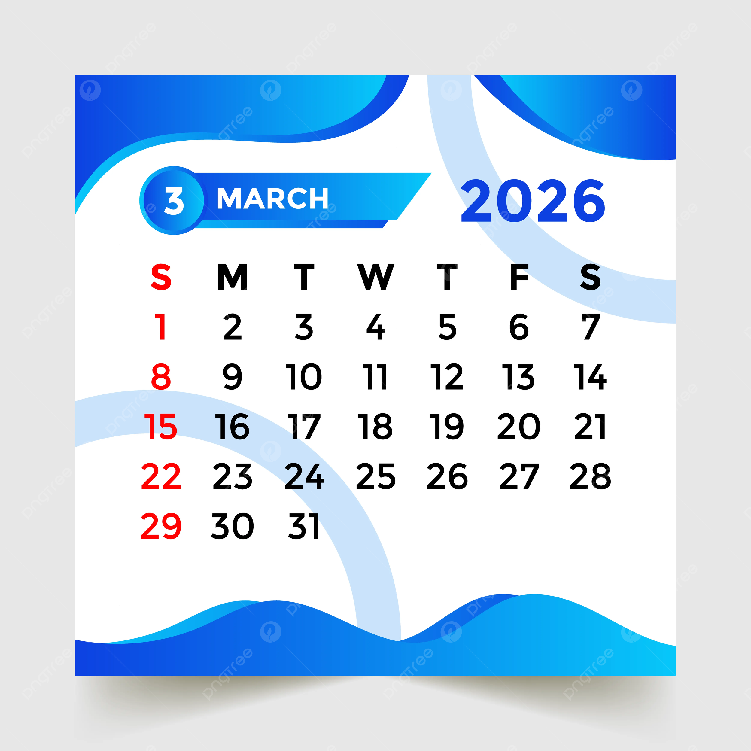 2026 Calendar March Month Vector Template Download On Pngtree