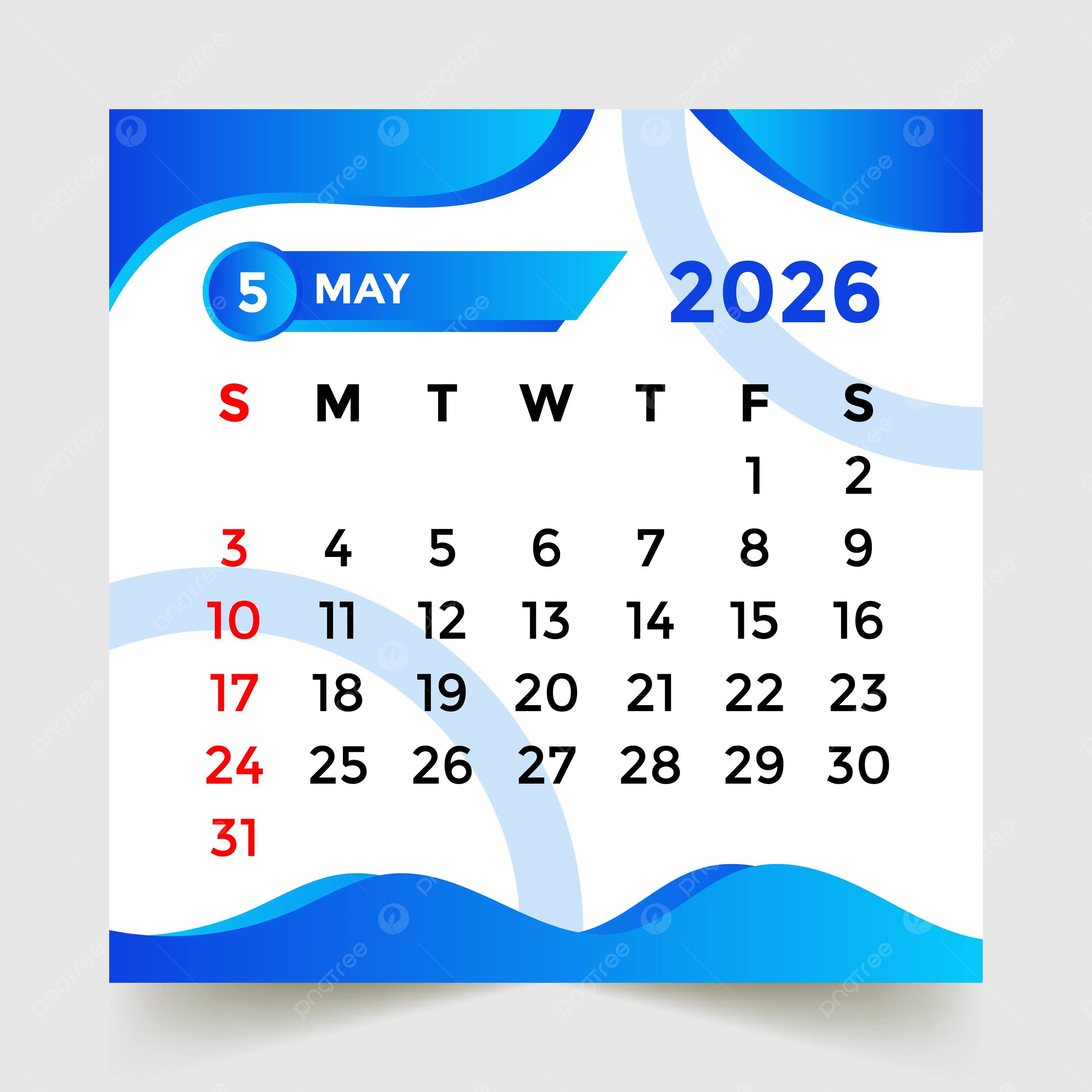 2026 Calendar May Month Vector Template Download On Pngtree