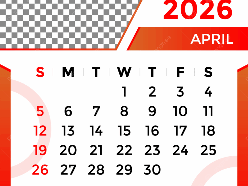 2026 Calendar Month Of April Vector Template Download On Pngtree
