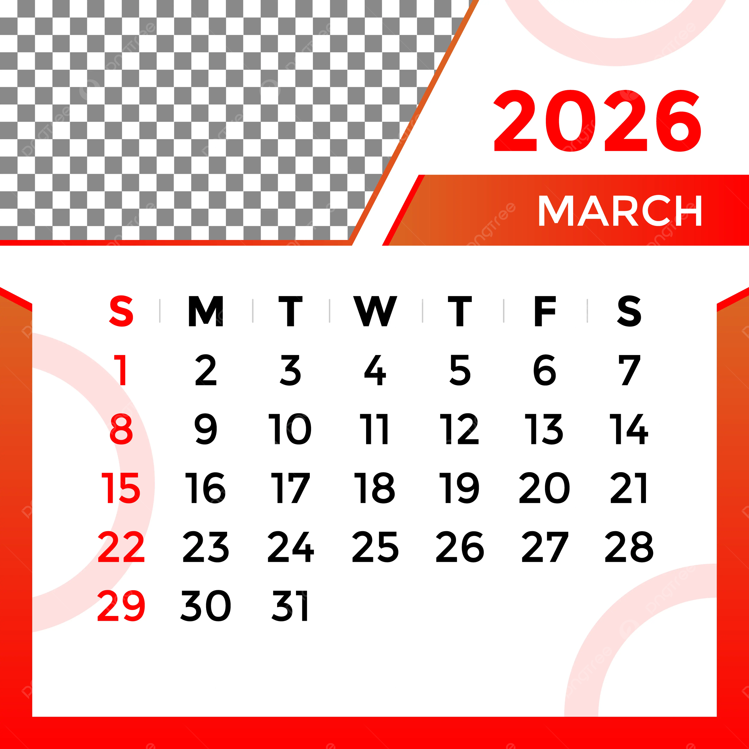 2026 Calendar Month Of March Vector Template Download On Pngtree