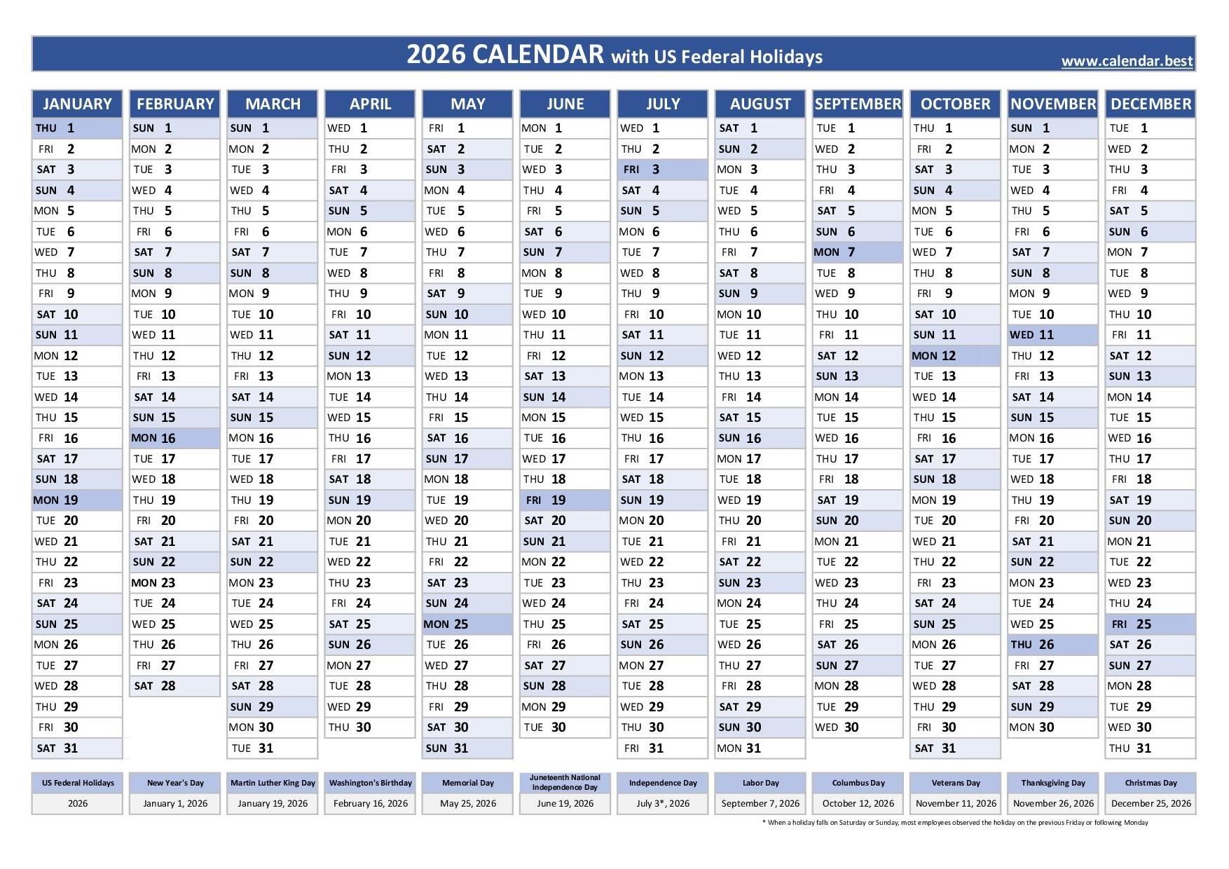 February 2026 Holidays Calendar