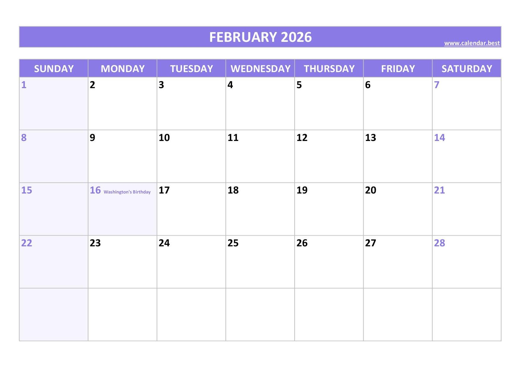 Printable February 2026 Calendar With Holidays