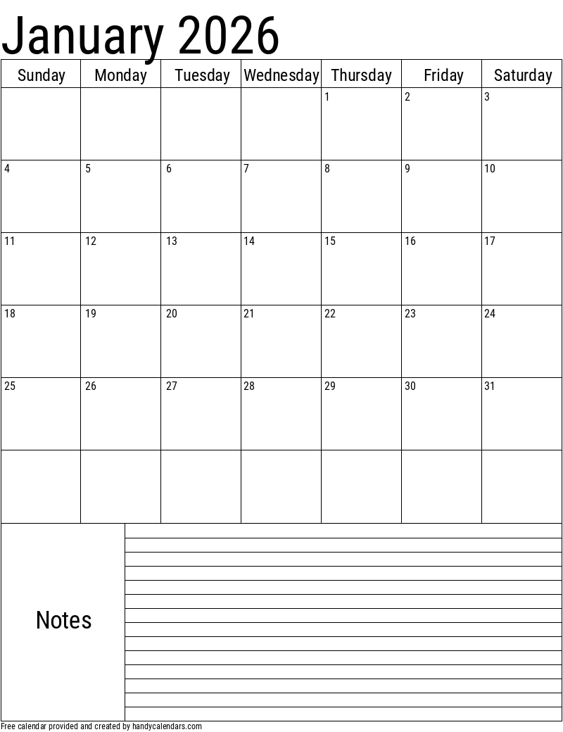 2026 Calendar January