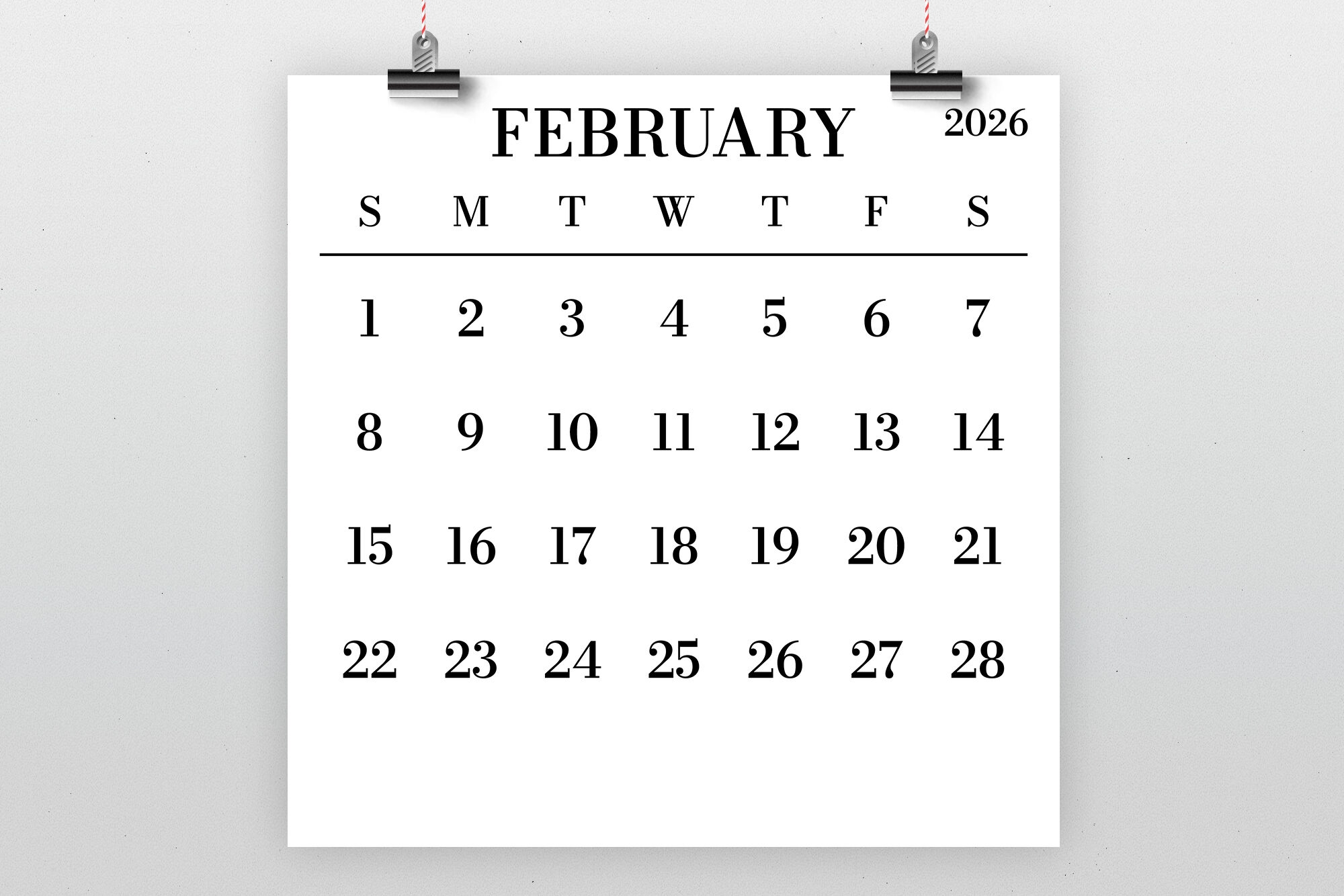 2026 Large Number Square Calendar By Running With Foxes TheHungryJPEG