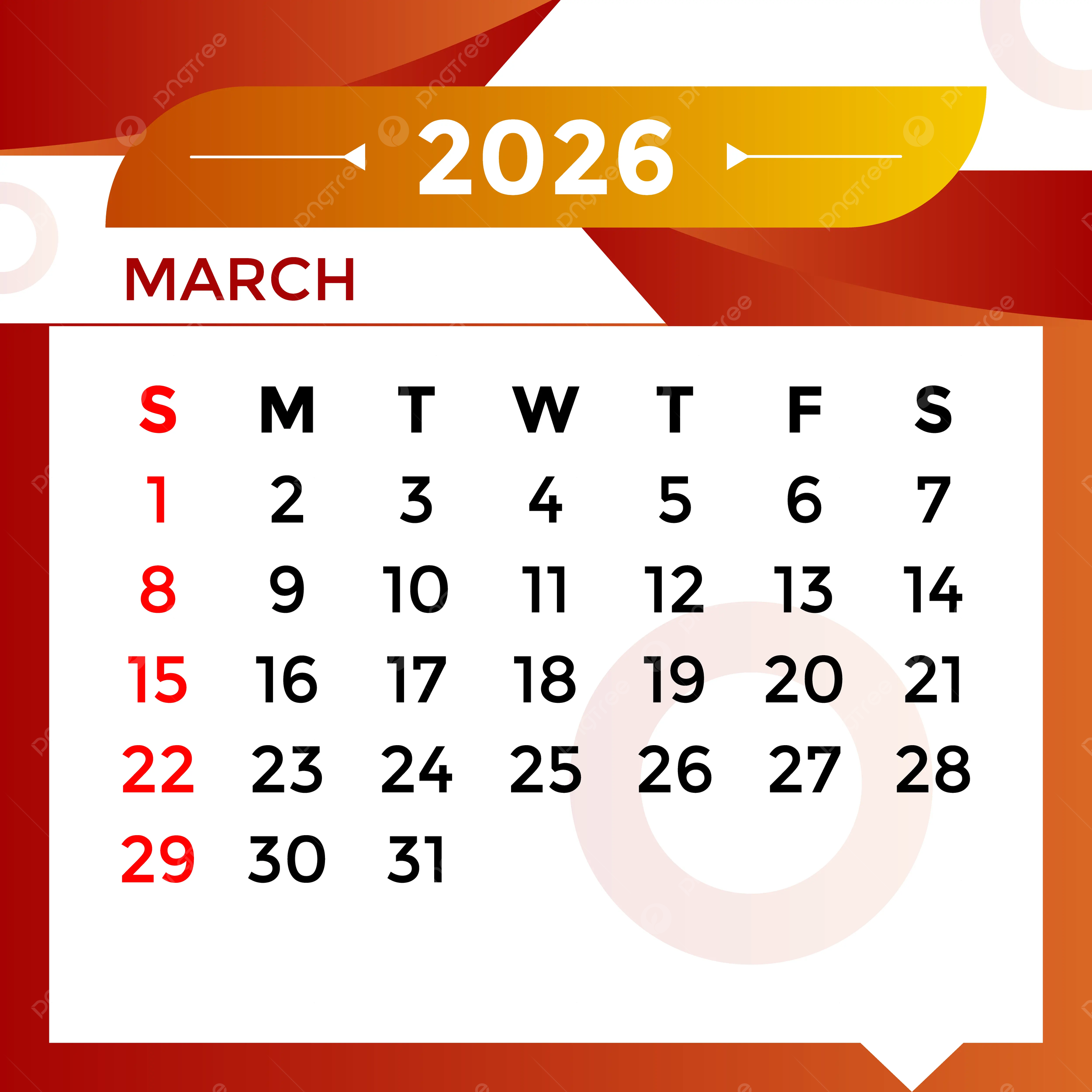 Monthly Calendar 2026 March