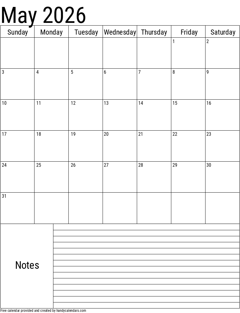 Blank May Calendar 2026