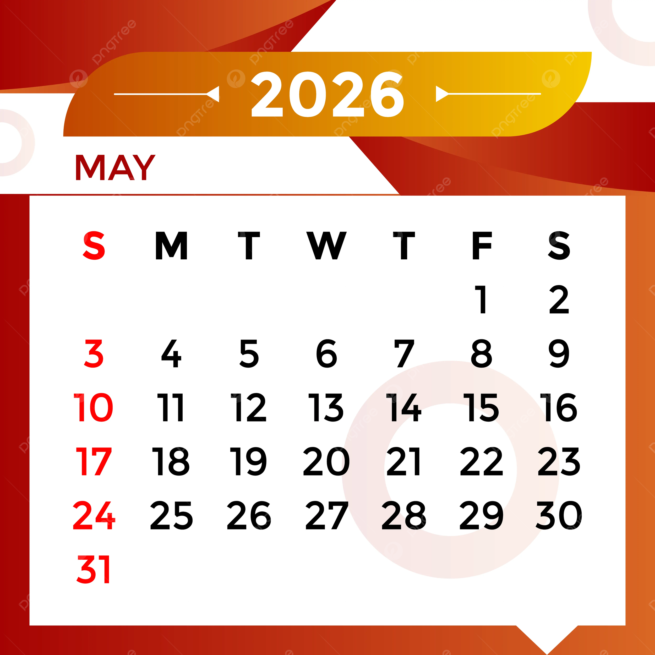 2026 May Month Calendar Vector Template Download On Pngtree