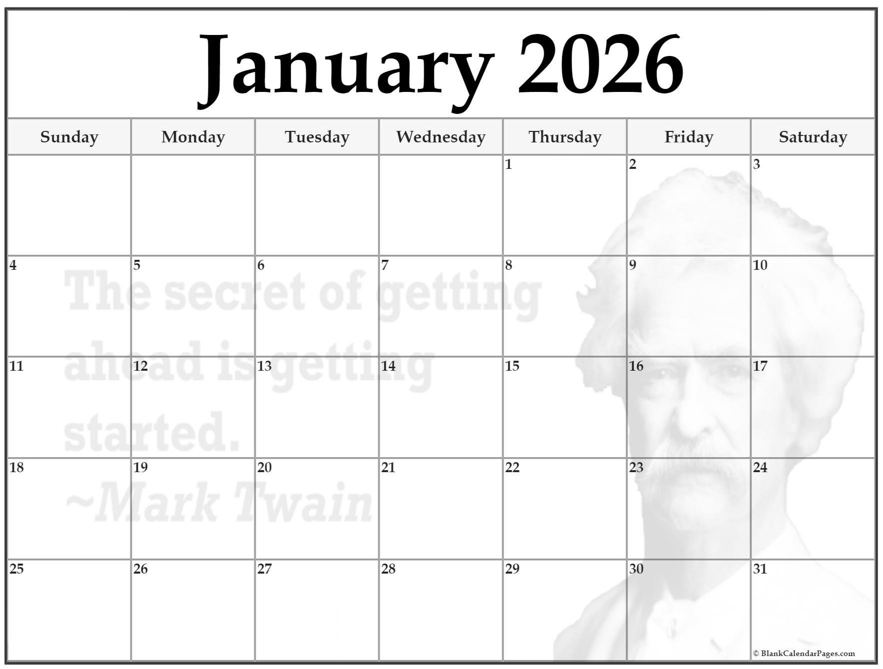 Blank Calendar January 2026