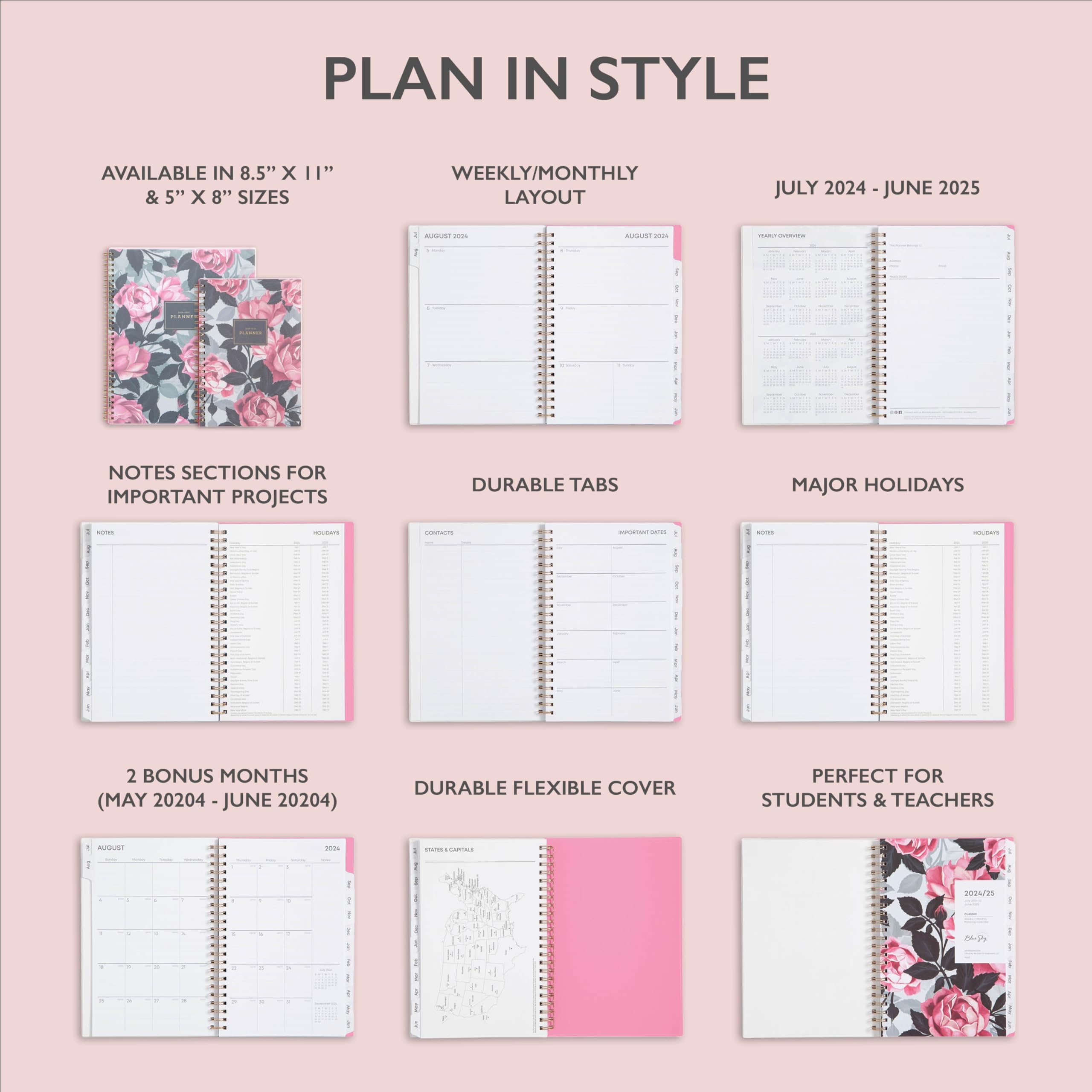 Amazon Blue Sky 2024 2025 Academic Year Weekly And Monthly Planner July 2024 June 2025 5