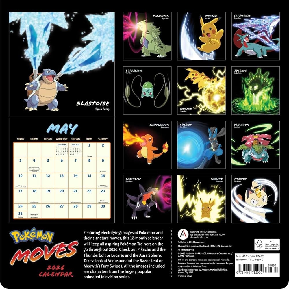 Amazon Pok mon Moves 2026 Wall Calendar 9781419782930 