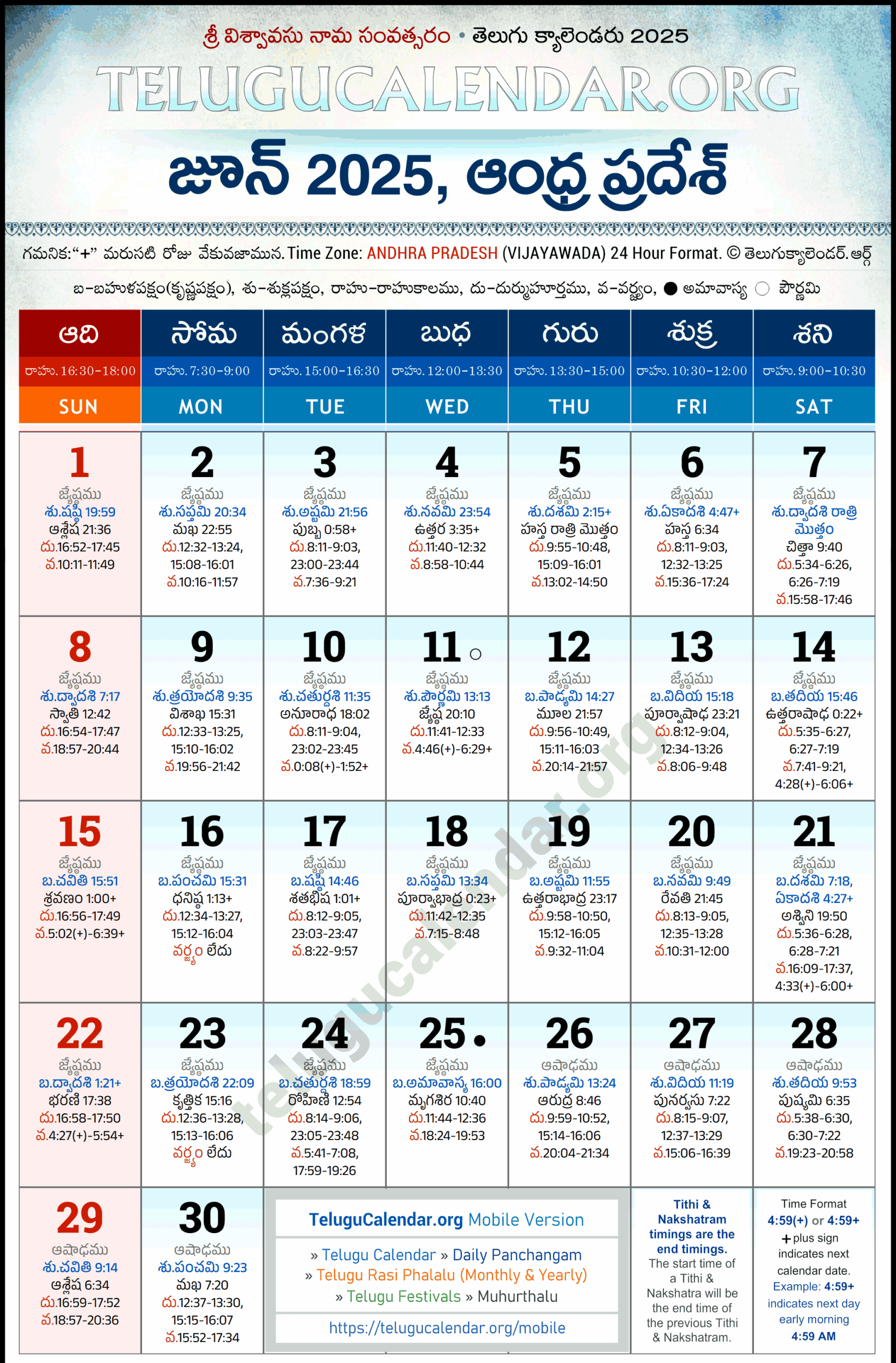 Andhra Pradesh Telugu Calendar 2025 June PDF Festivals