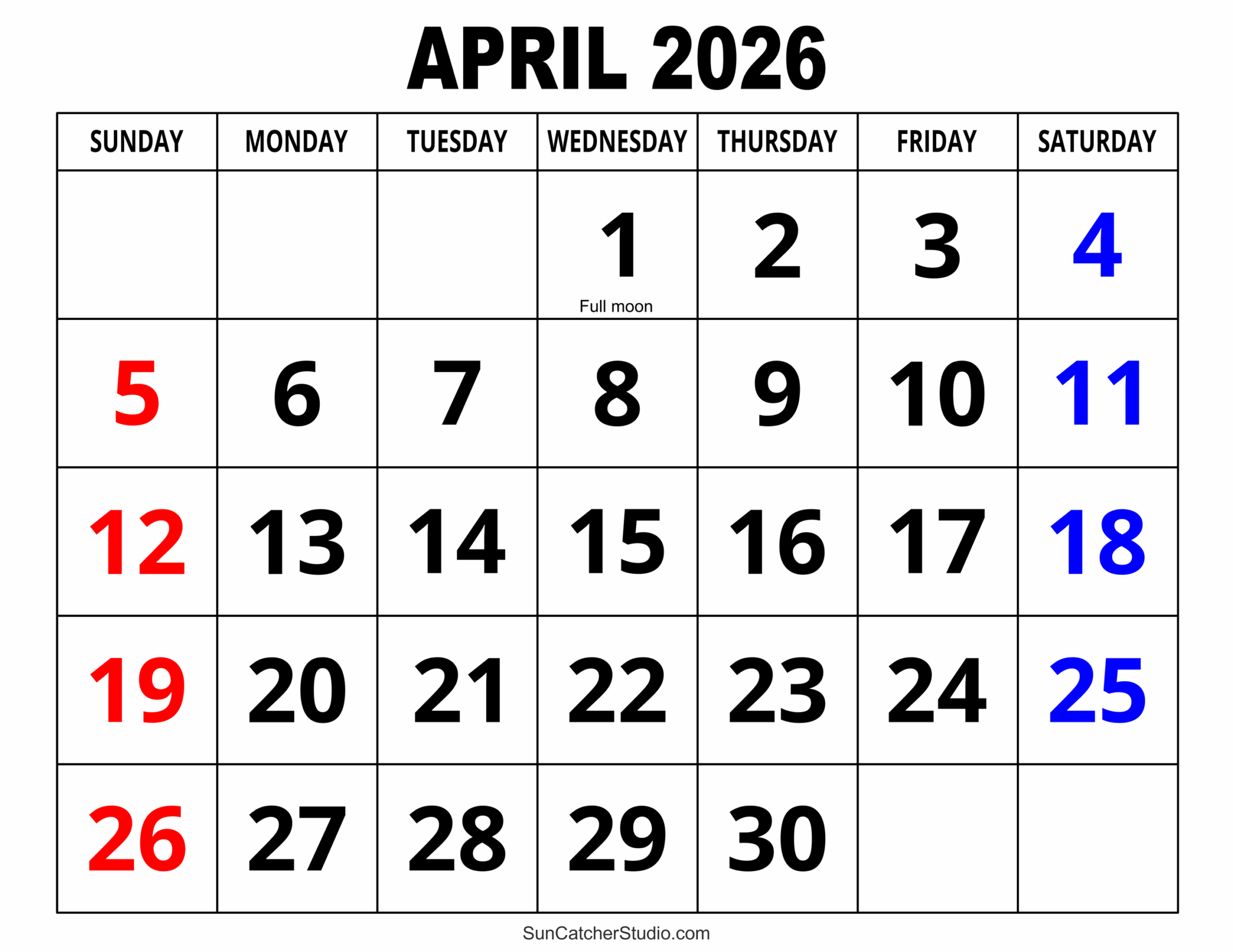 Cute April 2026 Calendar