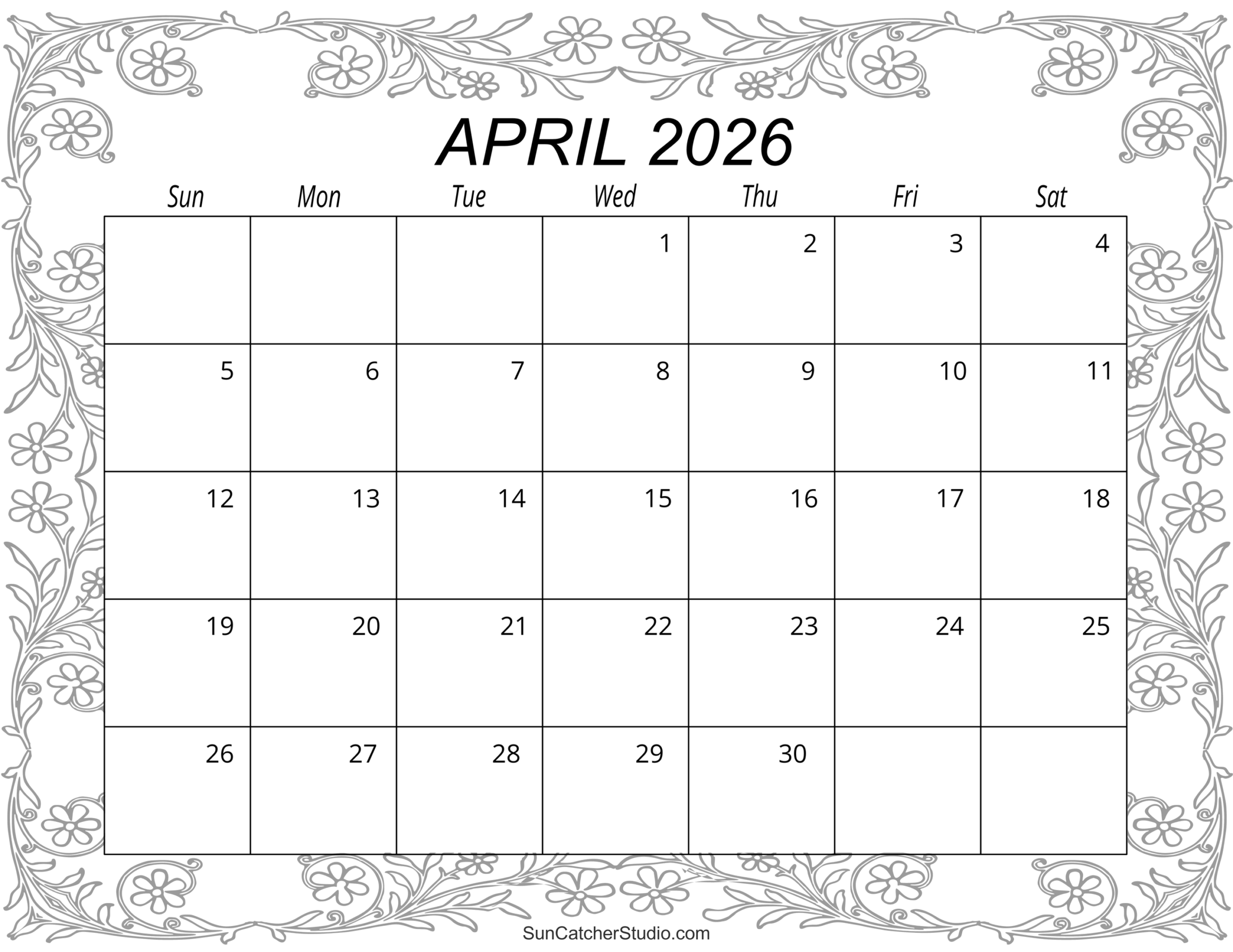 Print Calendar April 2026