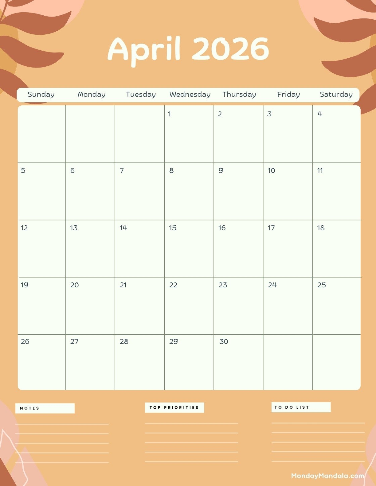 April 2026 Calendars Free PDF Printables 