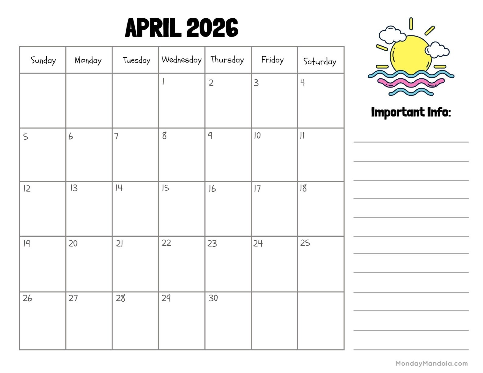 April 2026 Calendars Free PDF Printables 