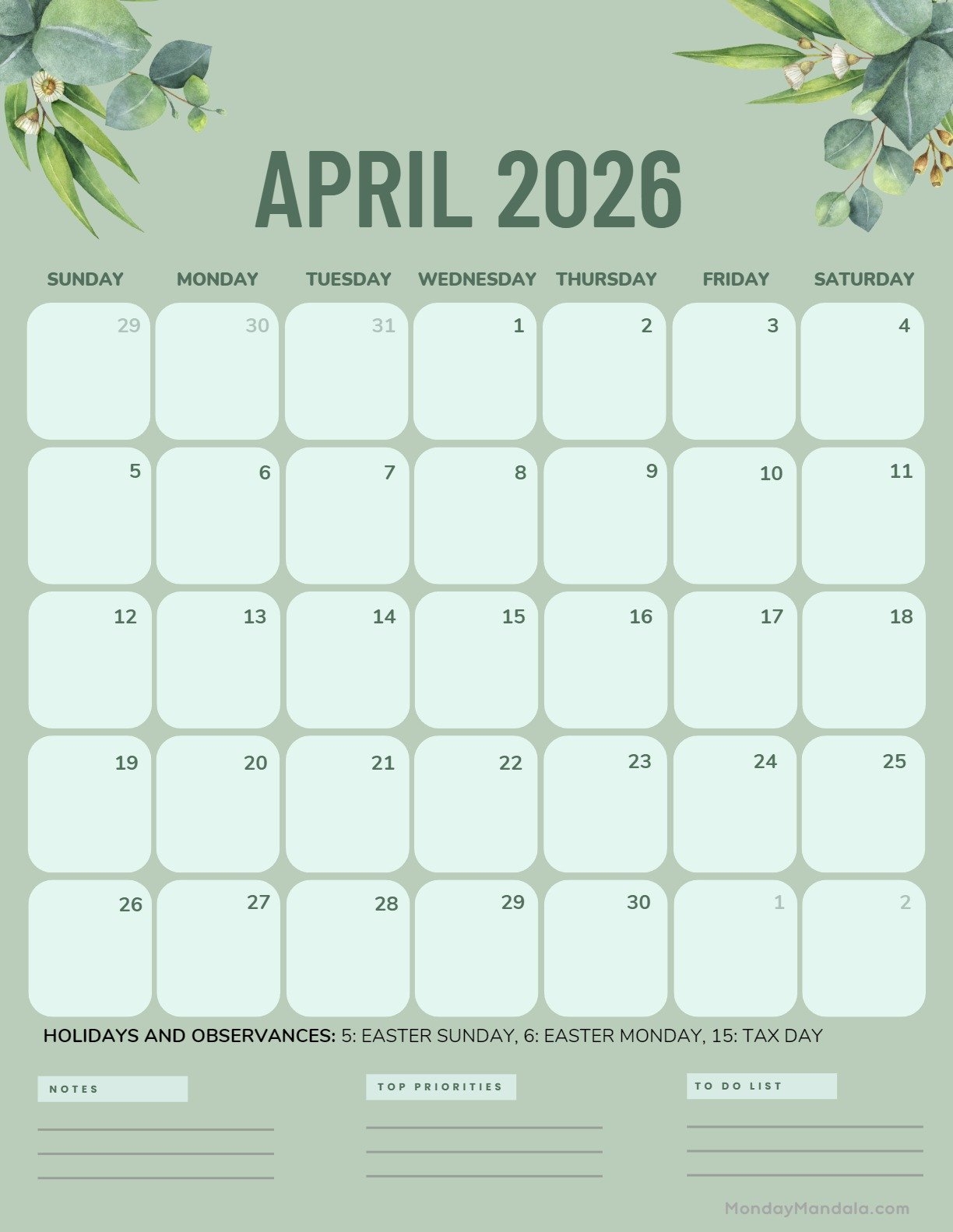 April 2026 Calendars Free PDF Printables 