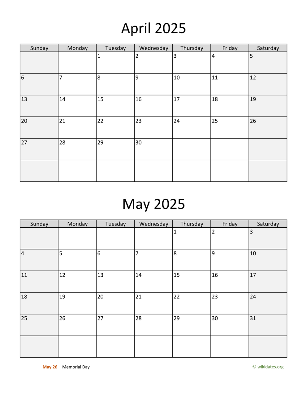2025 Calendar April May June