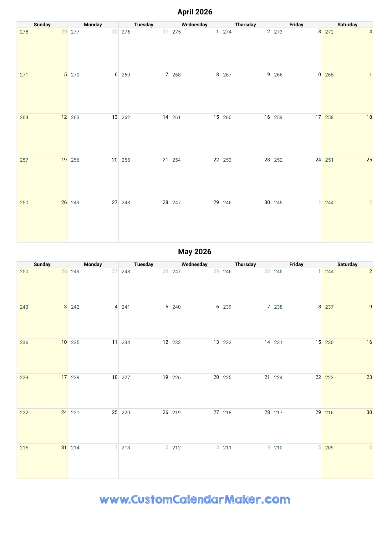 April And May 2026 Calendar Custom Calendar Maker