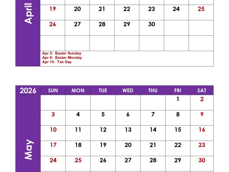 April And May 2026 Calendar Printable PDF Two Months Calendar