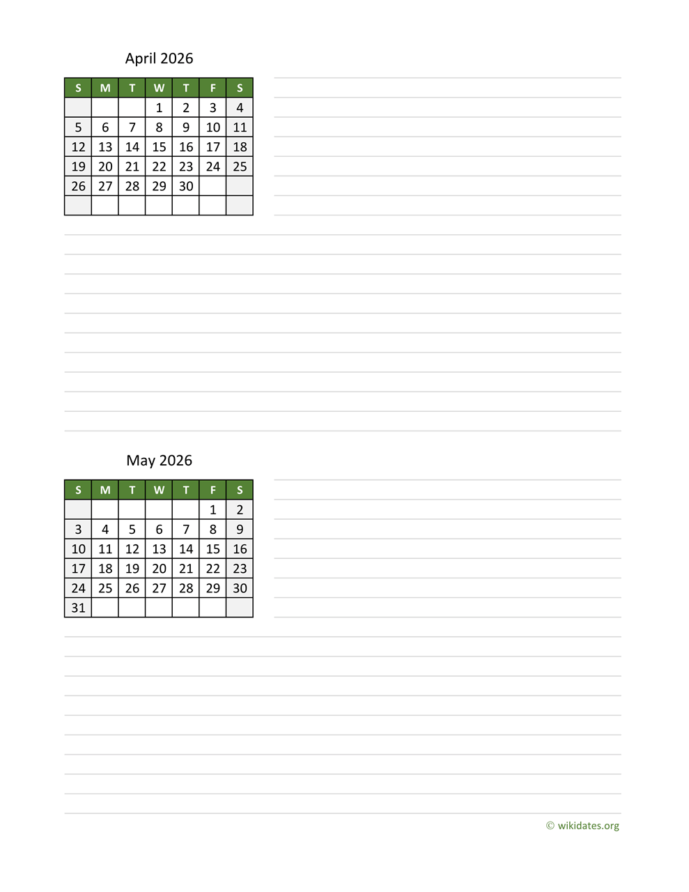 April To May 2026 Calendar
