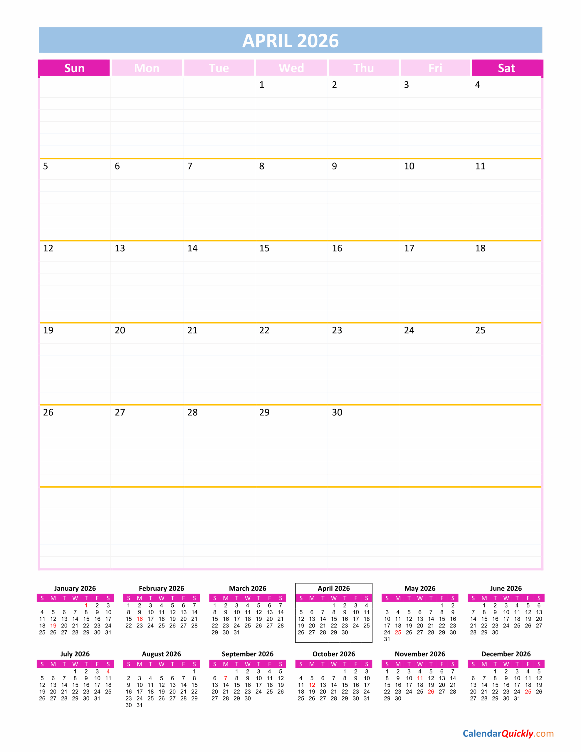 April Calendar 2026 Vertical Calendar Quickly