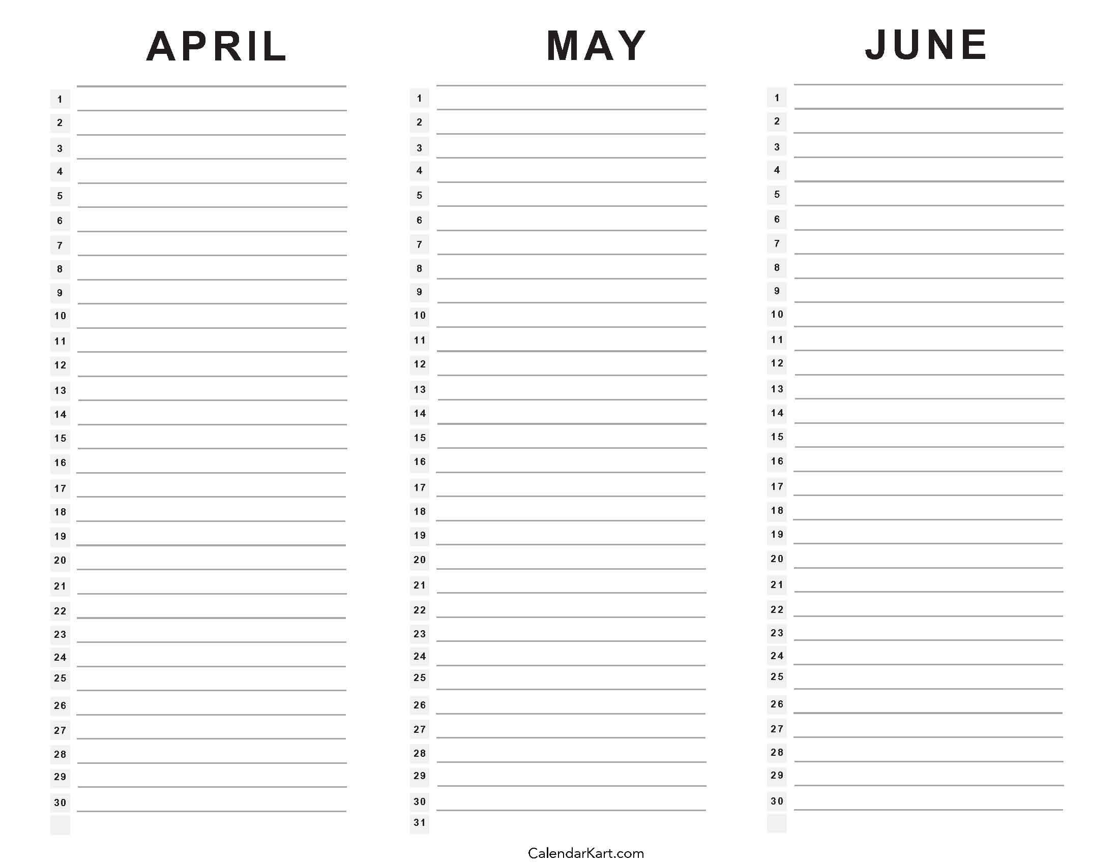 April To June 2025 Calendars Q2 Free Printables