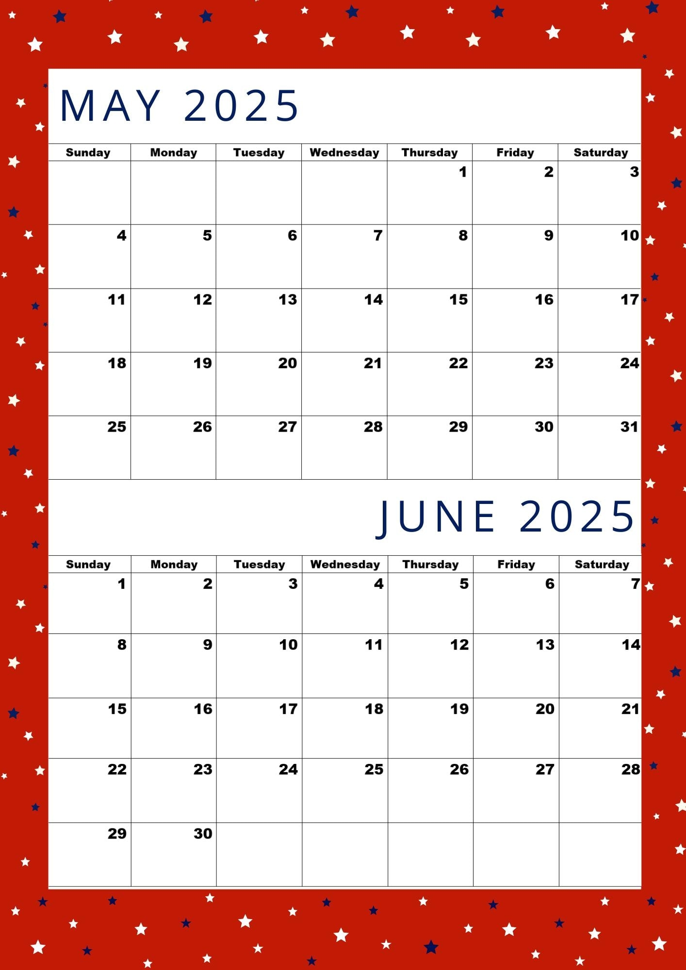 Attractive Lovely Red Calendar For May 2025 And June Calendar a4 Size PDF For Easy Printing Etsy UK