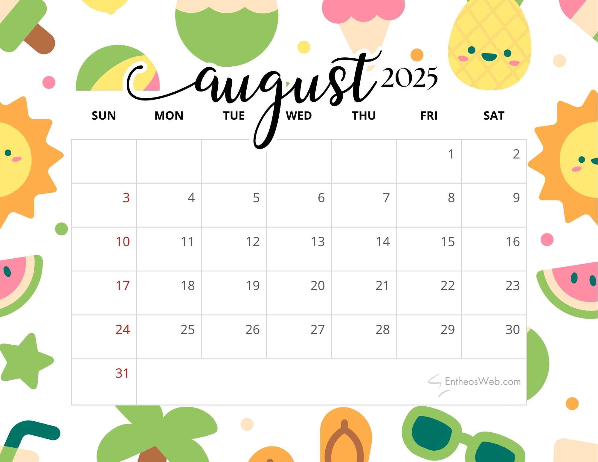 August 2025 Calendar Free PDF Printables EntheosWeb