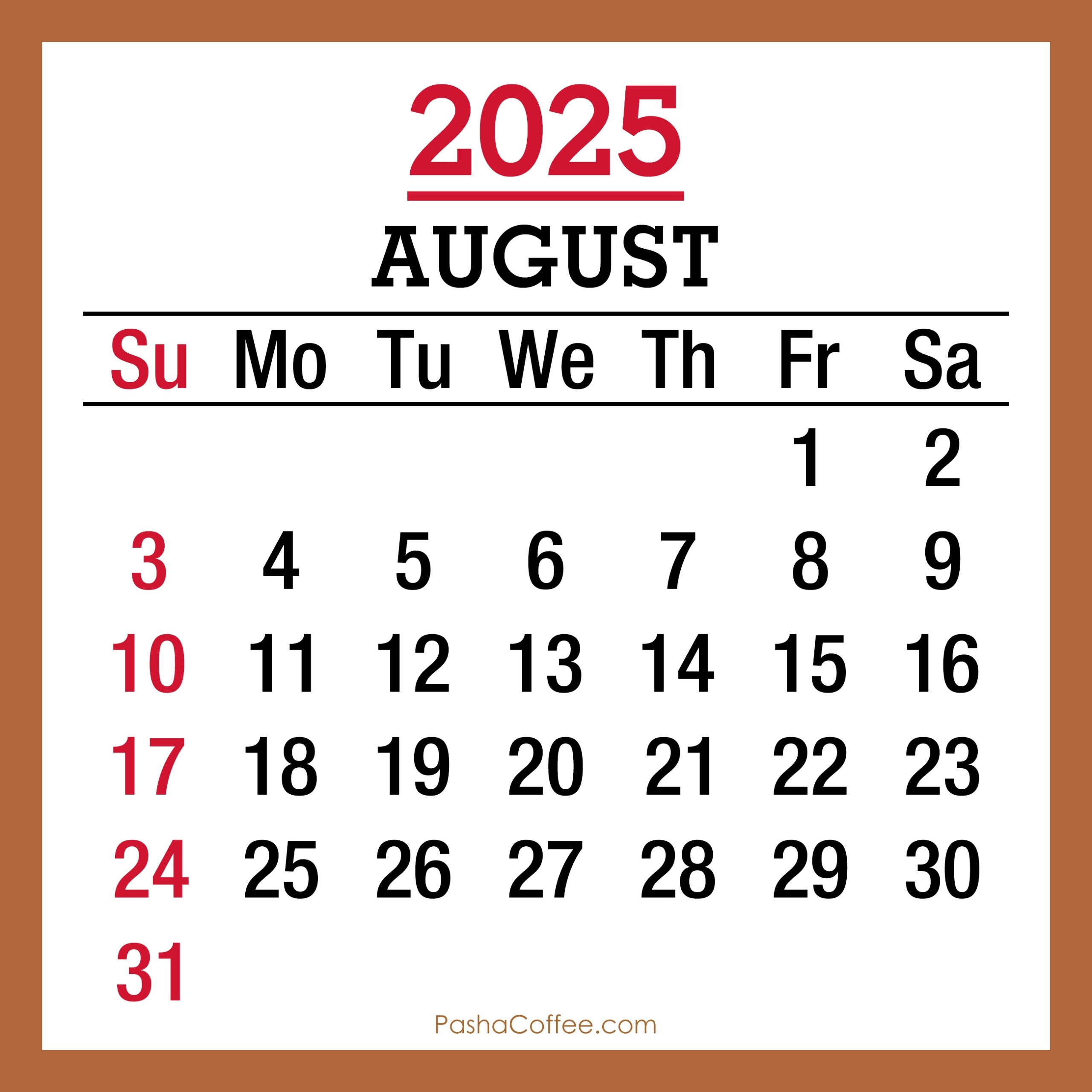 August 2025 Monthly Calendar With Holidays Printable Free Beige Sunday Start PashaCoffee
