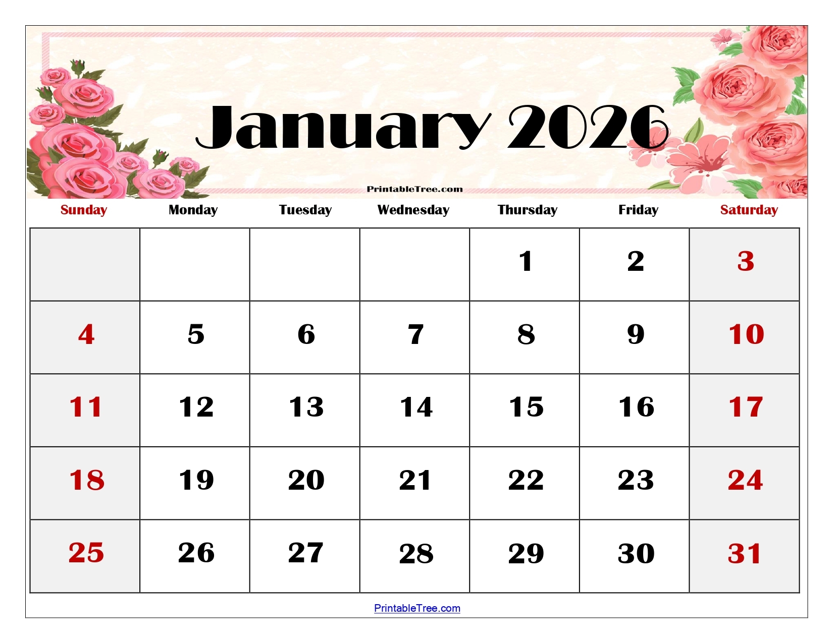 Print Calendar January 2026