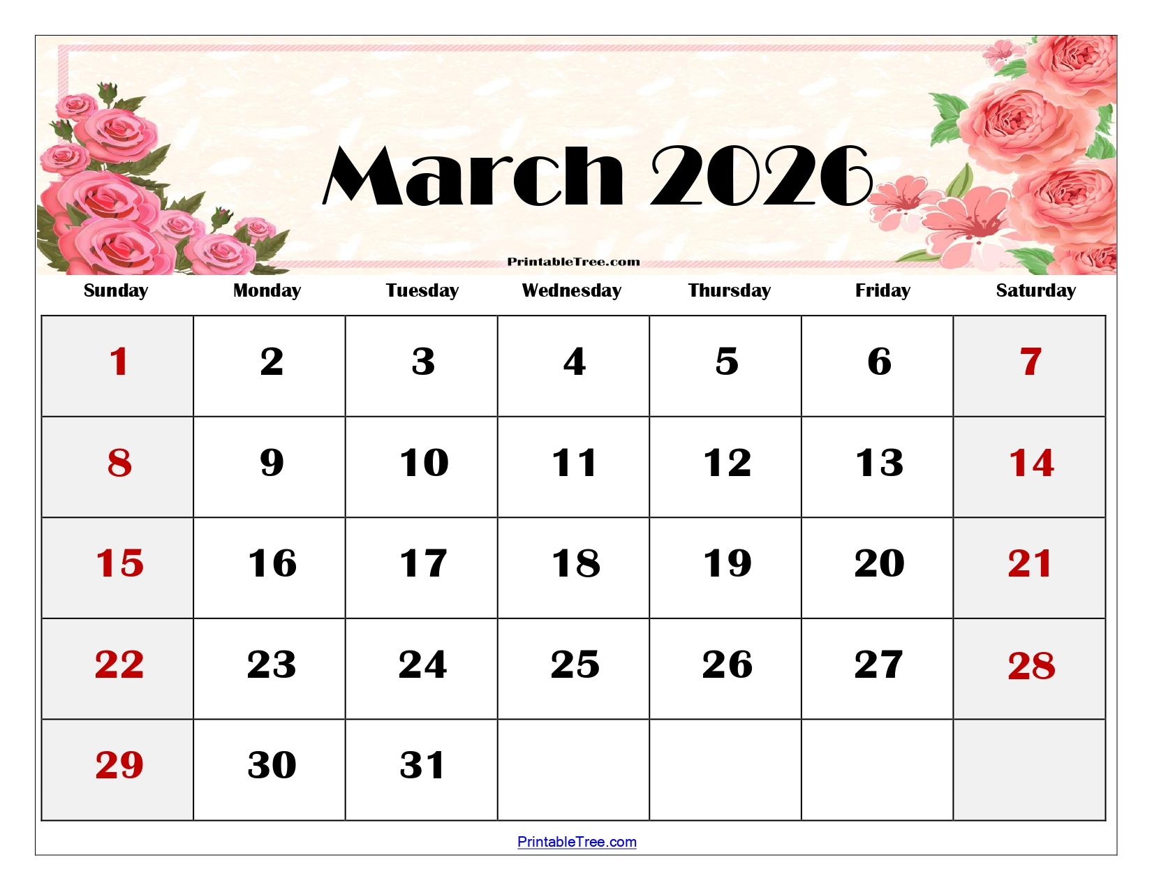 Show Calendar For March 2026