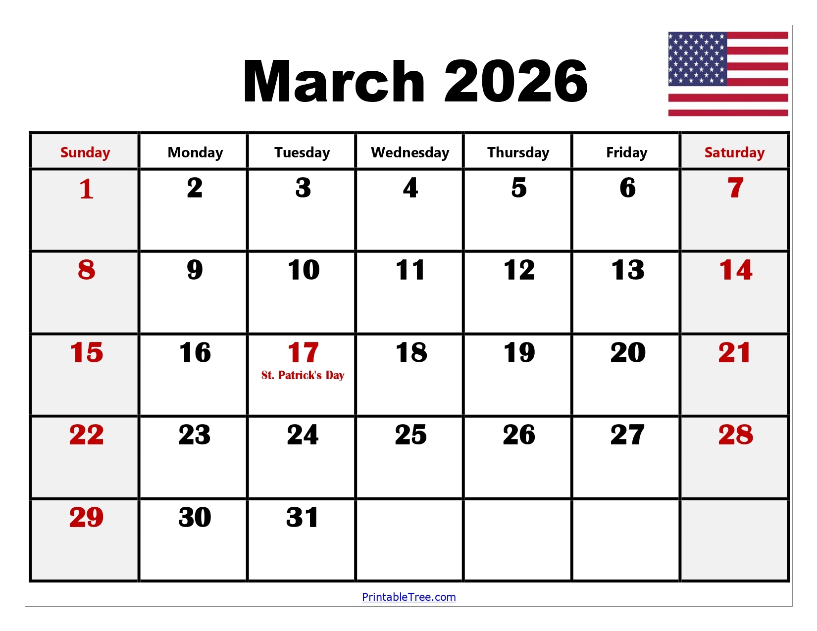 Editable Calendar March 2026