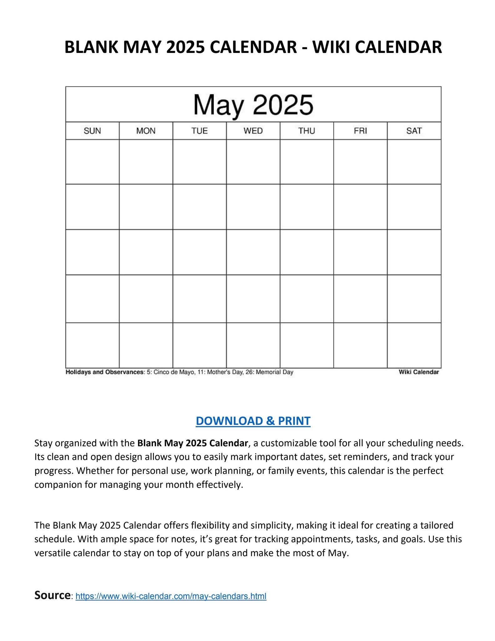 Wiki Calendar May 2026