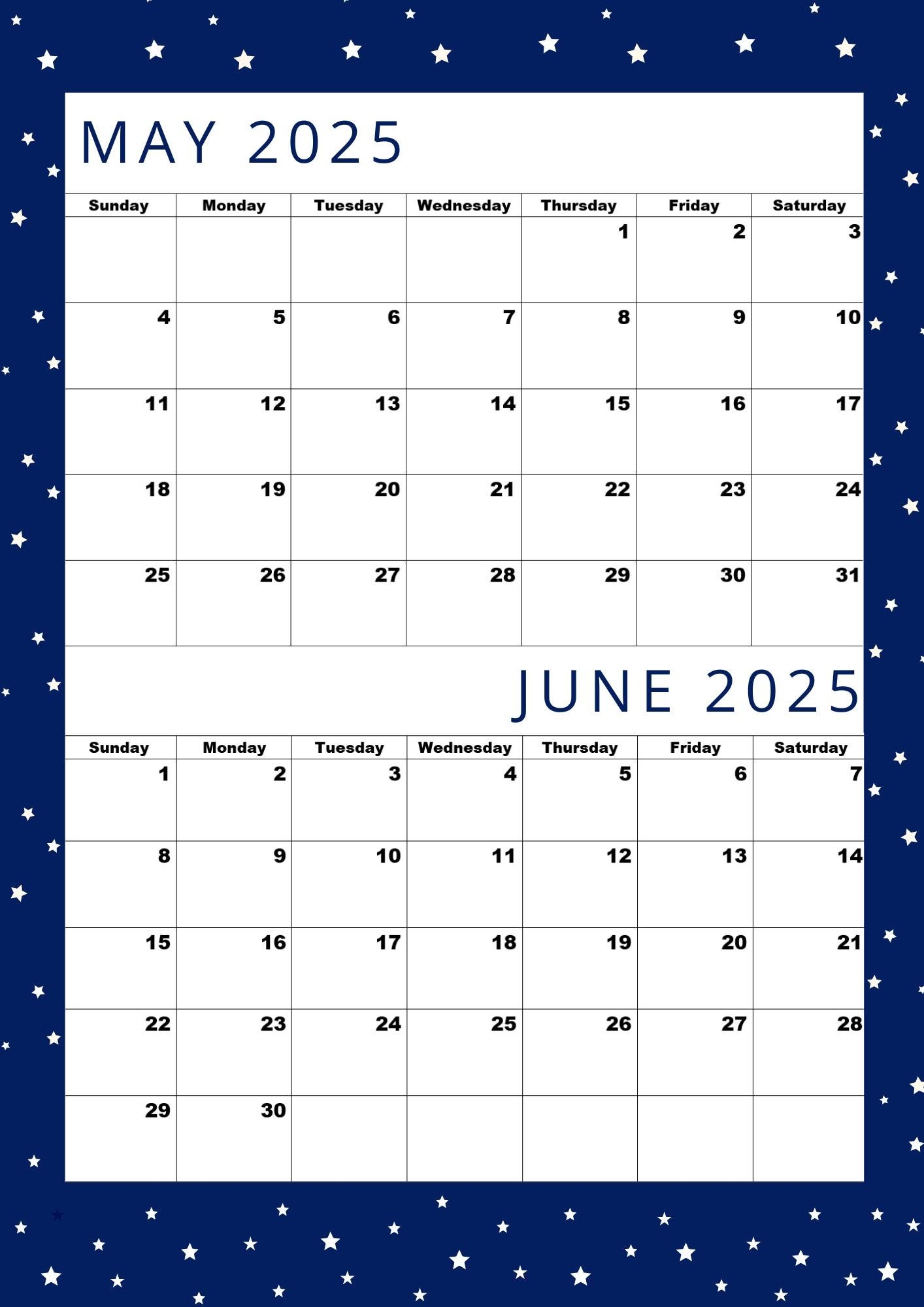 Buy Premium Calendar Printable For May 2025 And June 2025 PDF Printable a4 Size For Easy Printing Online In India Etsy