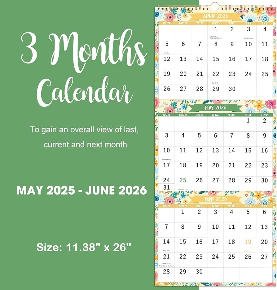 3 Month Calendar 2026 May June July