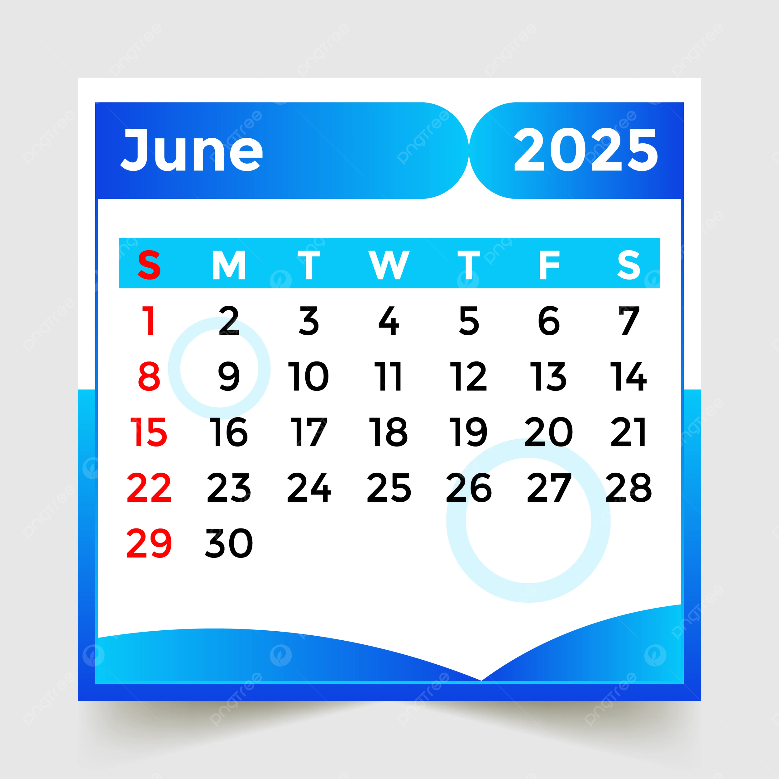 Calendar 2025 Month Of June Skyblue Vector Template Download On Pngtree