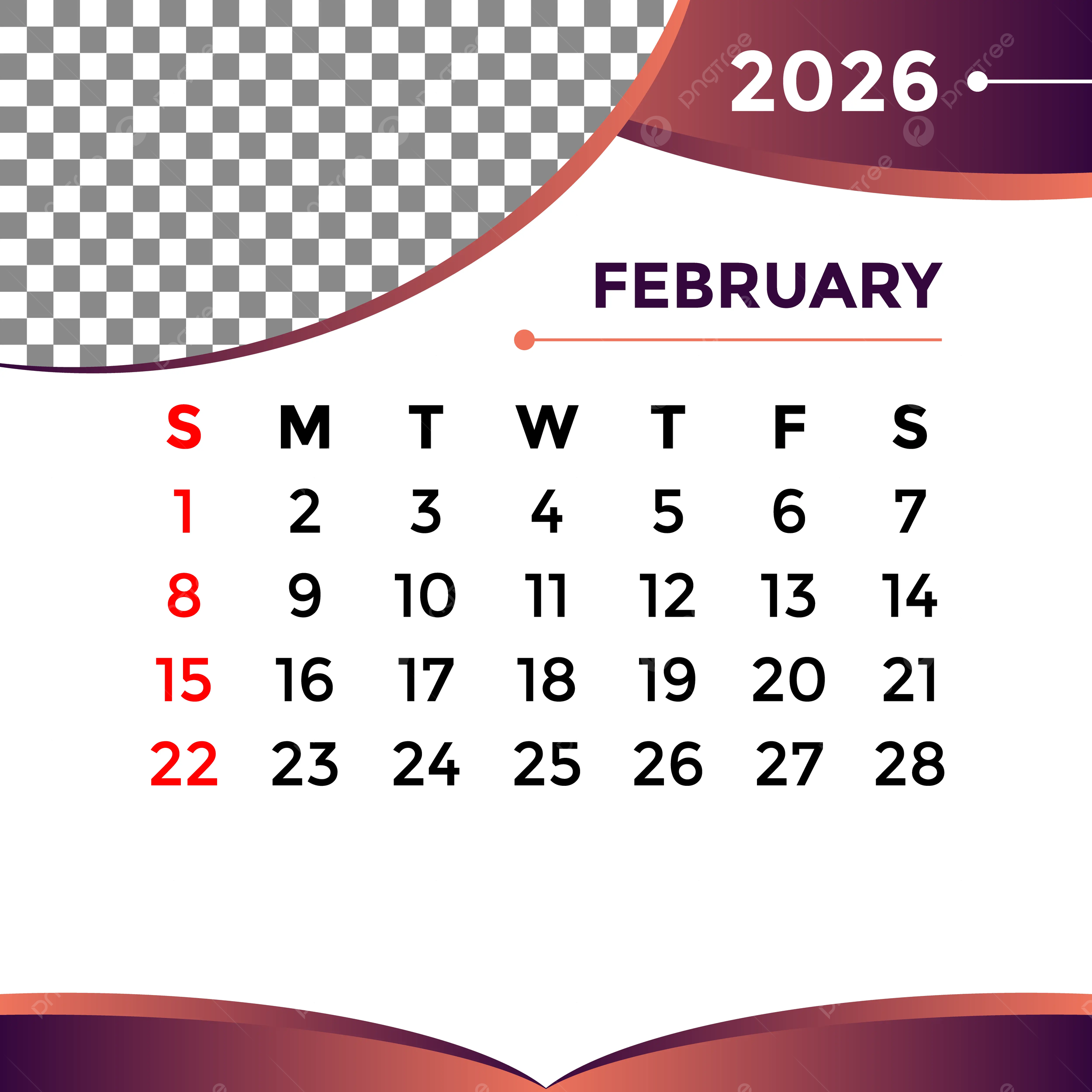 Calendar 2026 Month Of February Vector Template Download On Pngtree