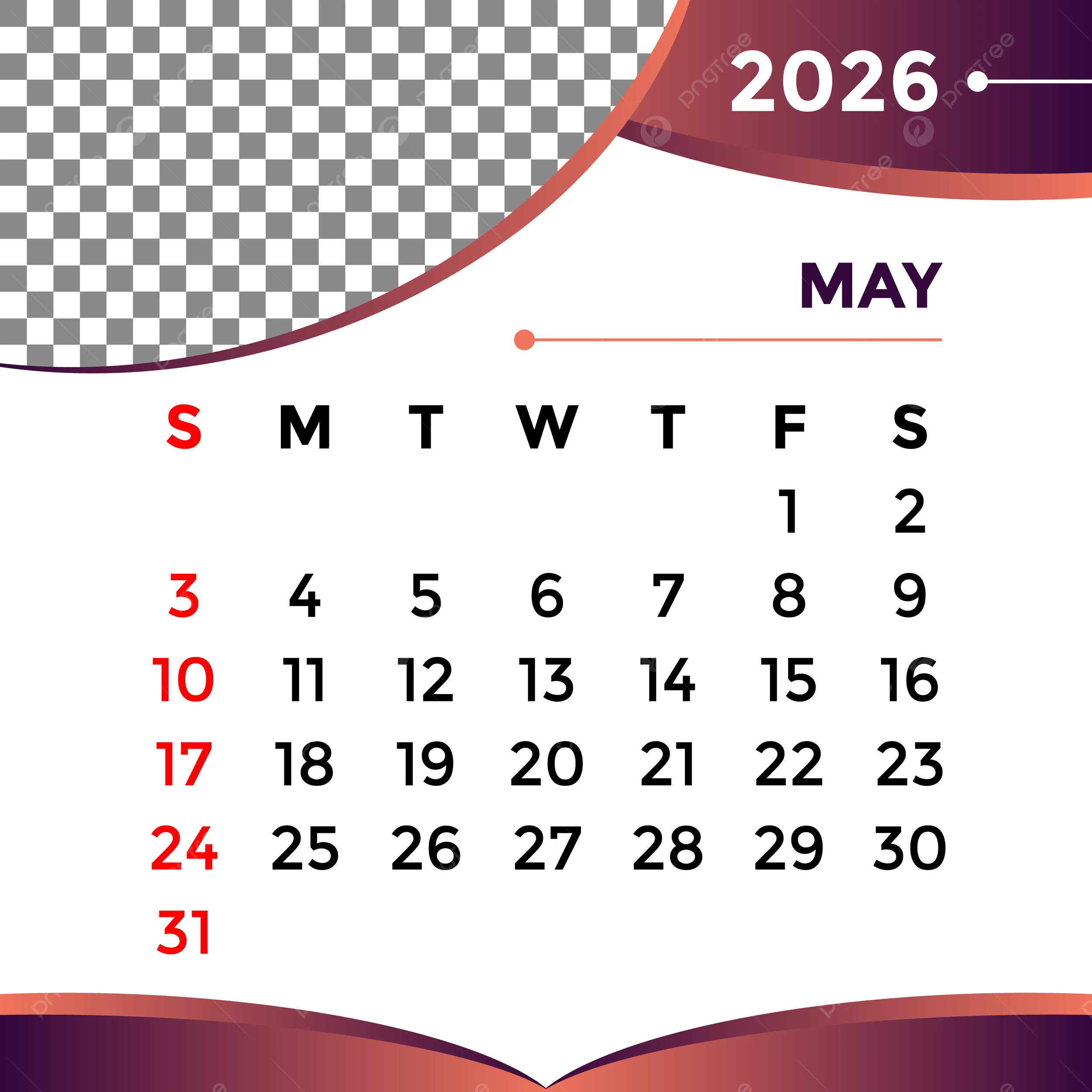 Calendar 2026 Month Of May Vector Template Download On Pngtree