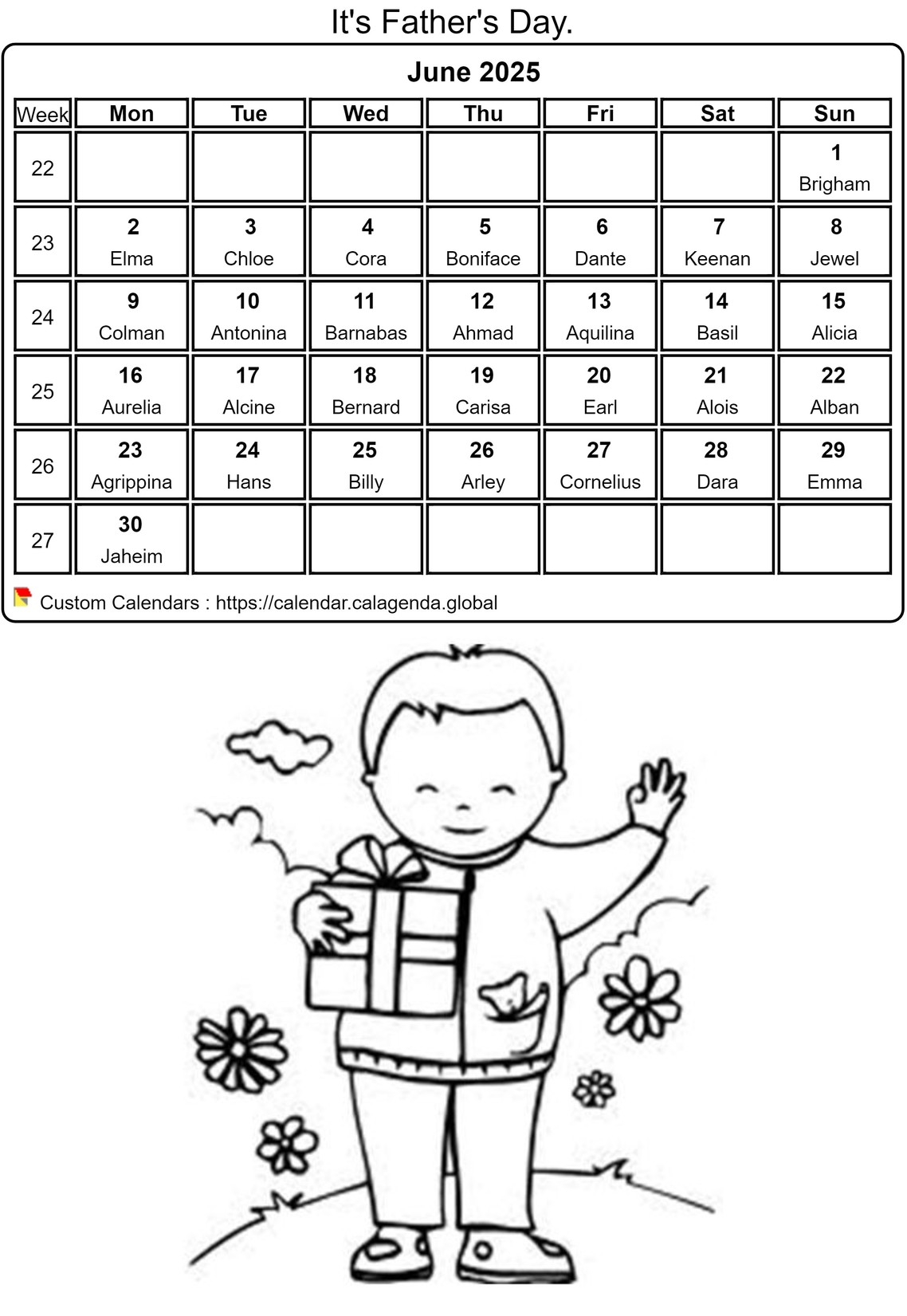 Calendar Coloring June 2025